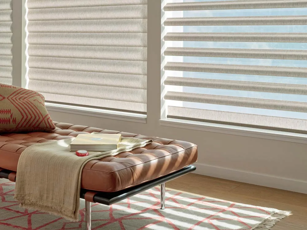Hunterdouglas Pirouette Horizontalsheershades Closeup Midcentury Boho Loungechair Office Home 2019