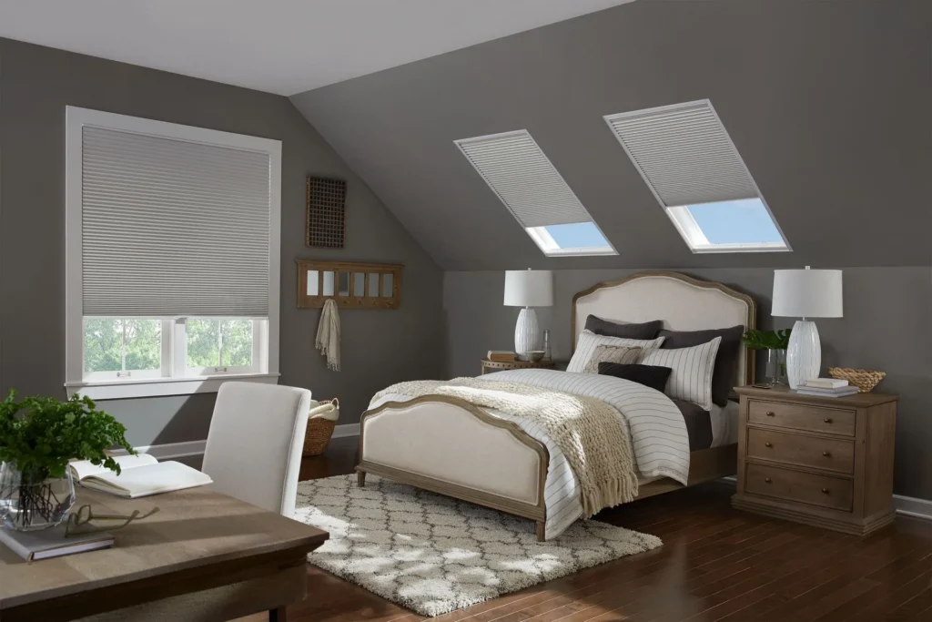 Alta Honeycomb Shades Skylights Motorized Bedroom Gray Fashioninteriors 2025