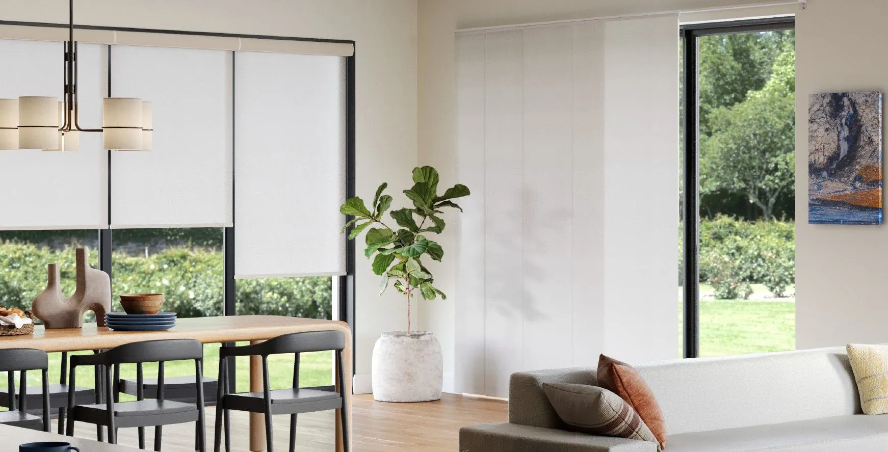Alta Roller Shades Living Room Beige Fashioninteriors