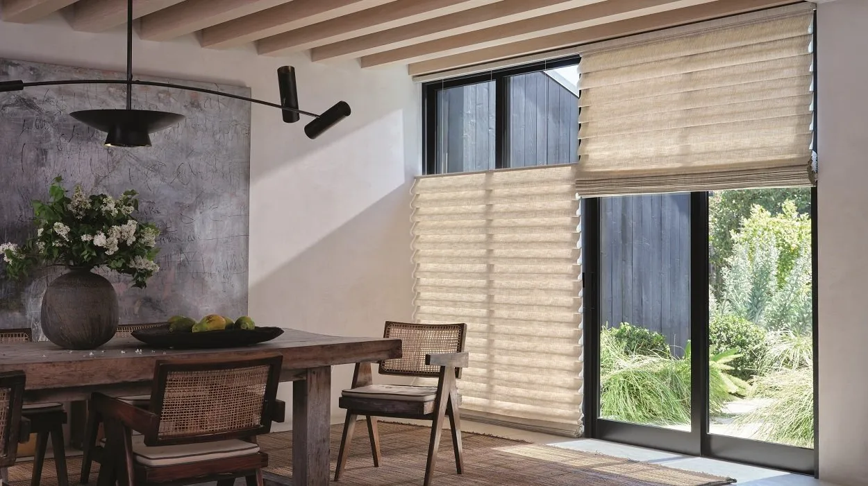 Hunterdouglas Alustra Vignette Romanshades Largewindow Modern Diningroom Fashioninteriors 2023