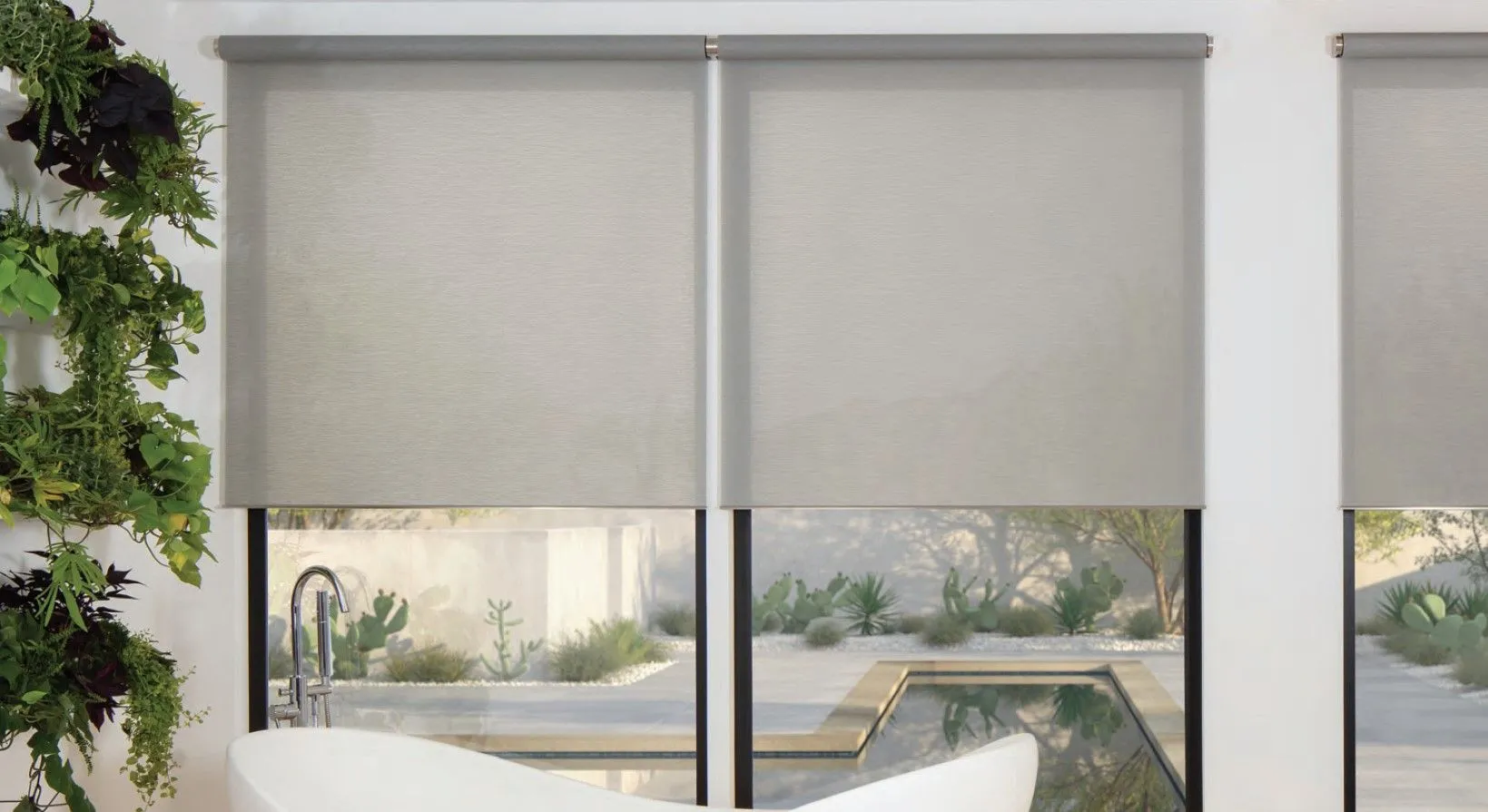Lutron Palladiom Roller Shade Gray Bathroom Fashioninteriors 2024 2