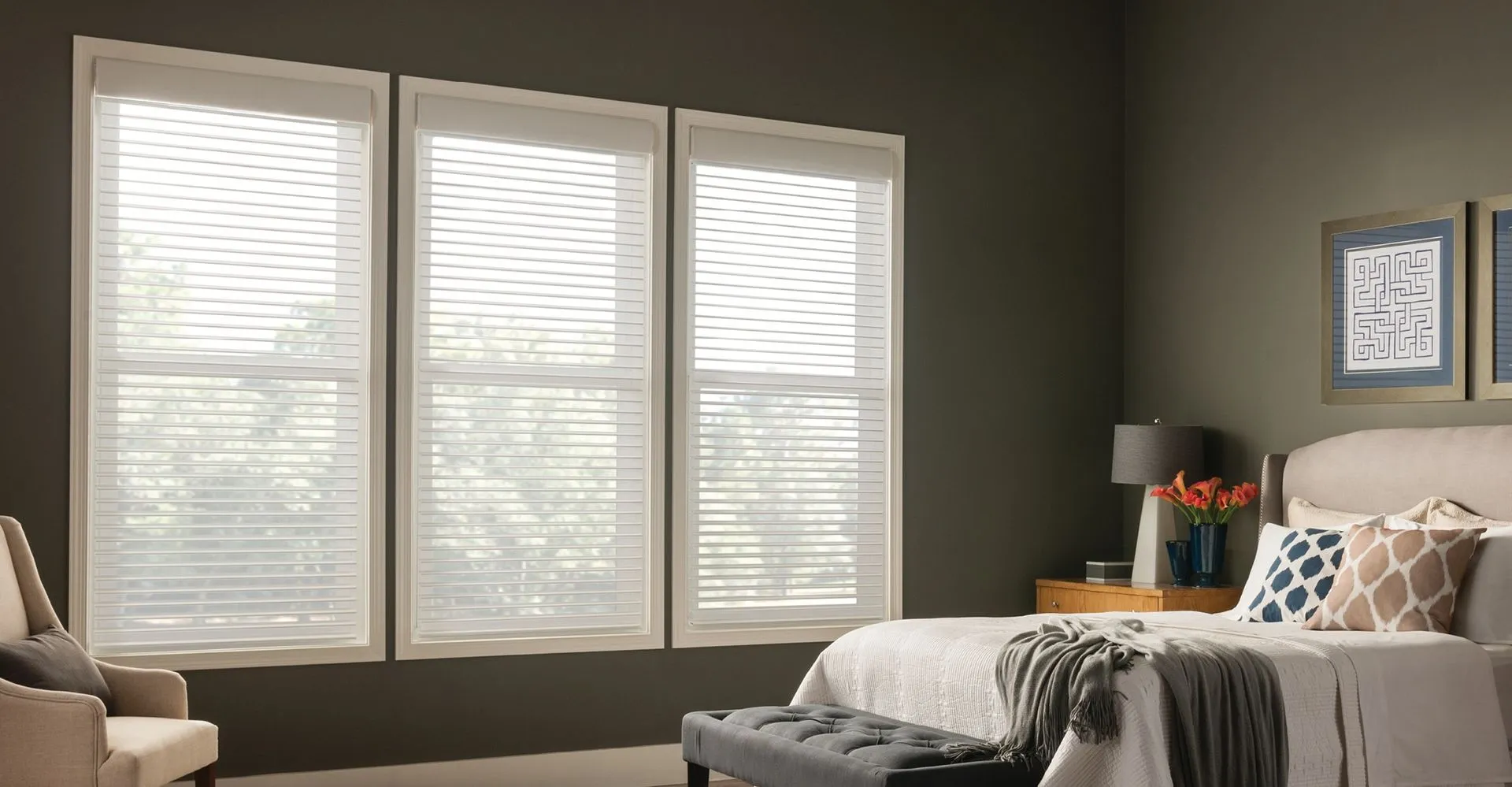 Lutron Sivioa Qs Horizontal Sheer Blinds White Bedroom Fashioninteriors