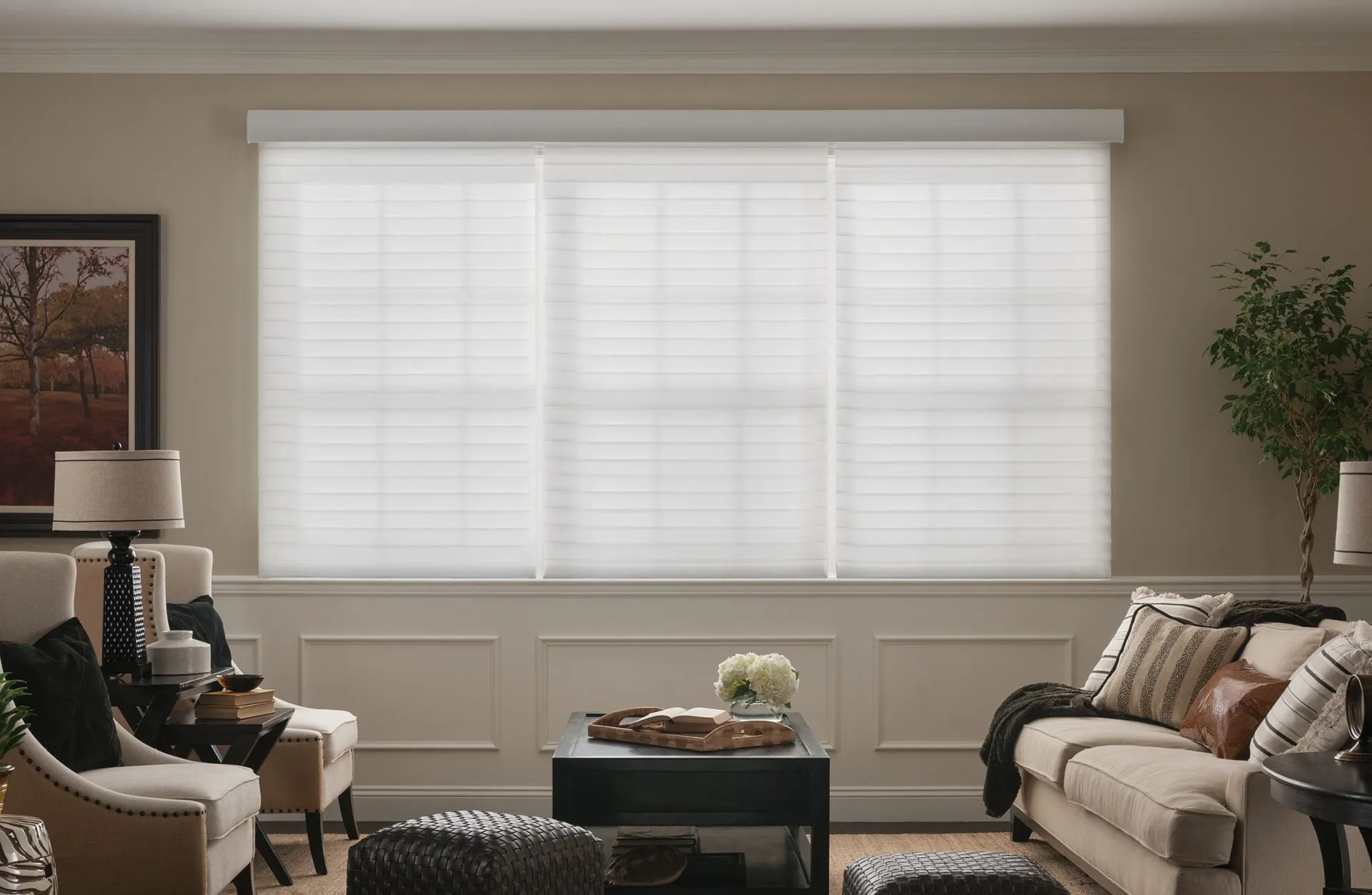 Lutron Sivioa Qs Horizontal Sheer Blinds White Livingroom Fashioninteriors