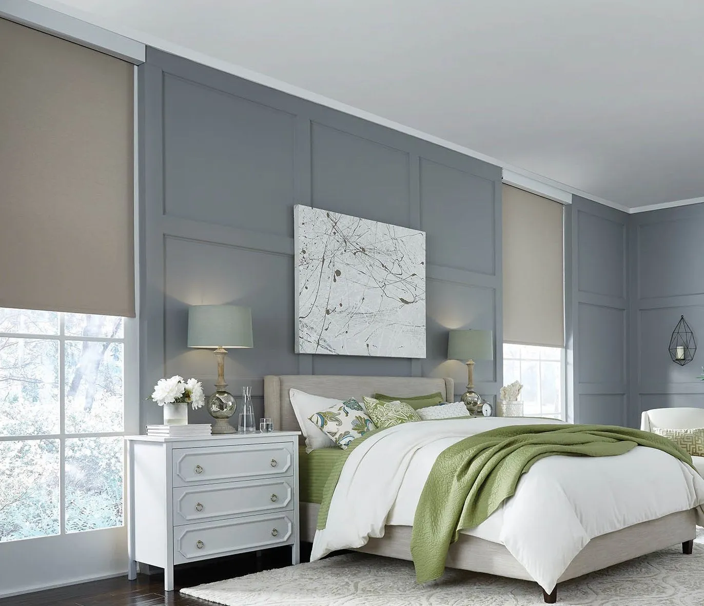 Lutron Sivoia Qs Rollershade Fashioninteriors Blackout Brown Bedroom Fascia Box
