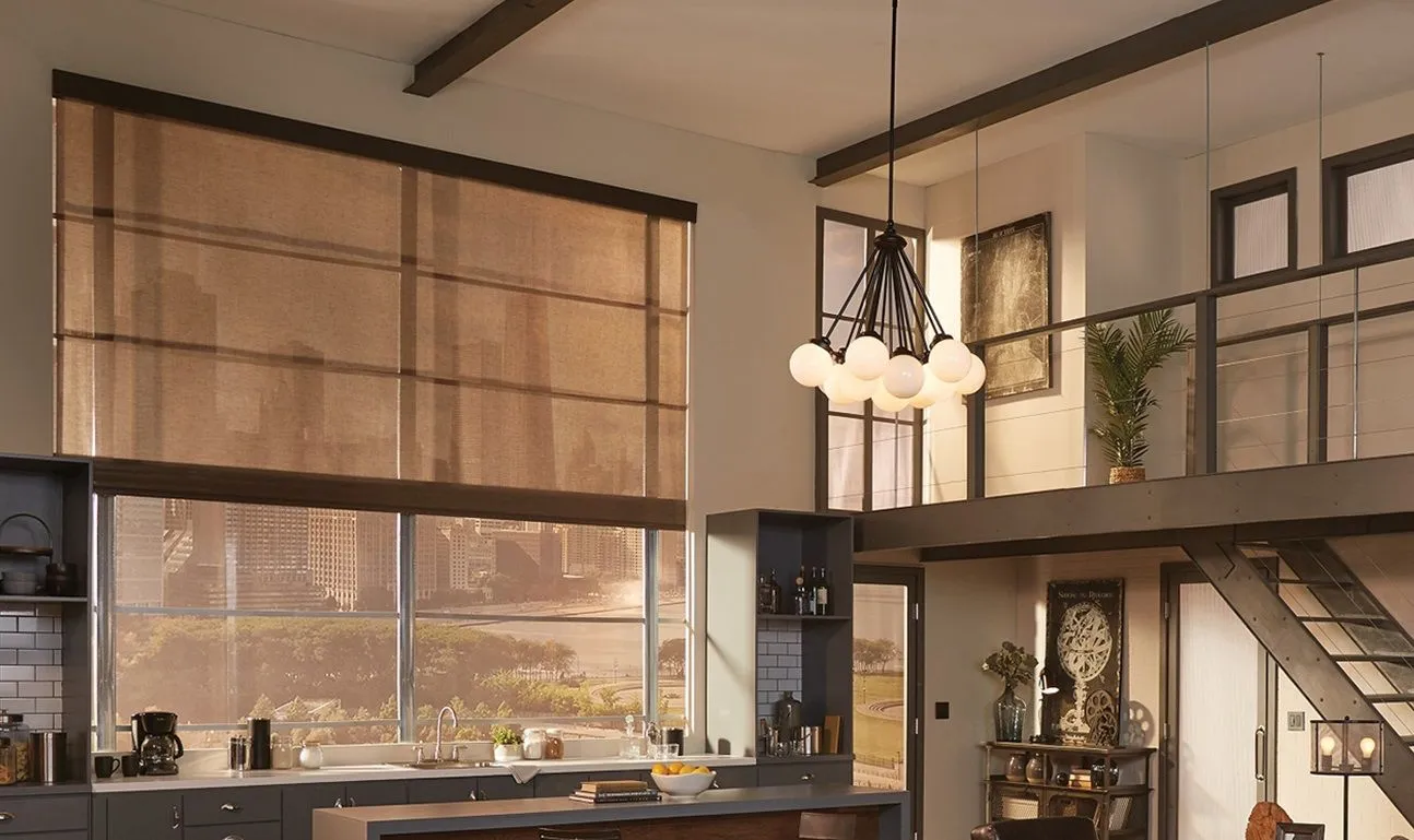 Lutron Sivoia Qs Rollershade Fashioninteriors Sheer Brown City Apartment Loft Tallwindow