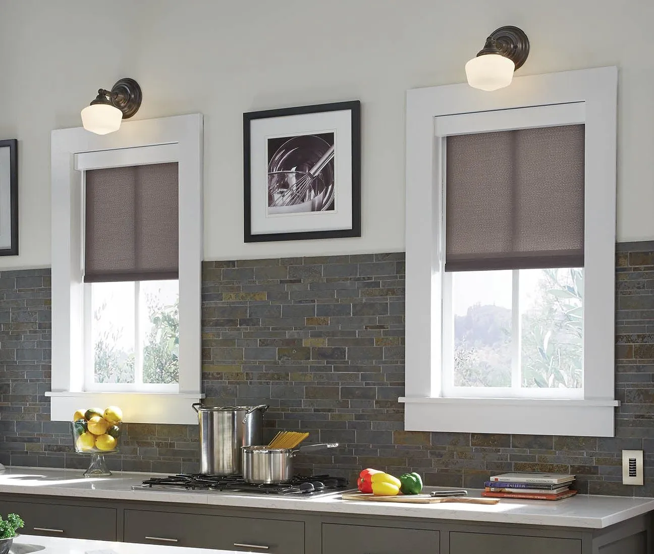 Lutron Sivoia Qs Rollershade Fashioninteriors Sheer Gray Kitchen Fascia Box