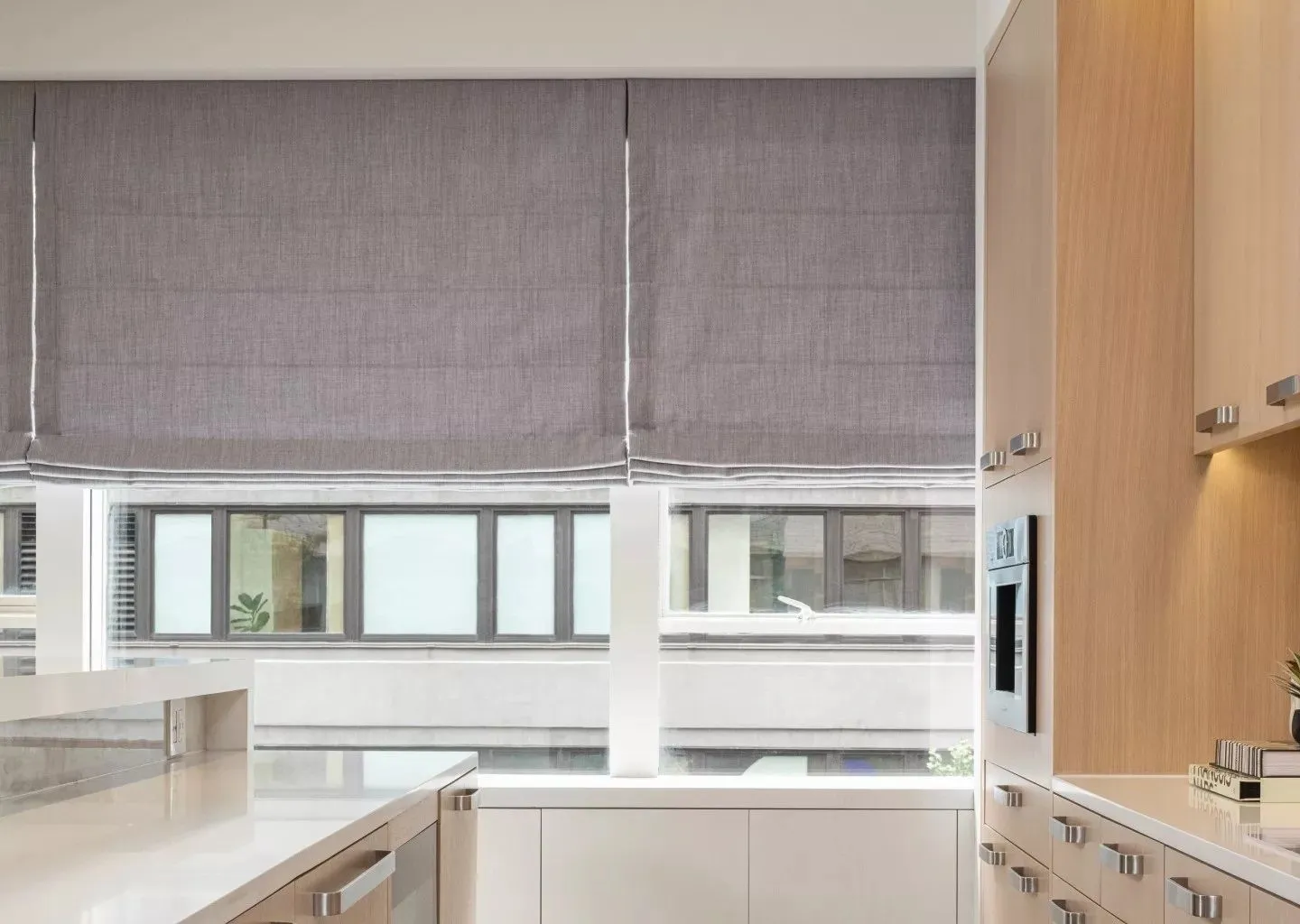 Lutron Sivoia Qs Romanshades Fabrication Kit Kitchen Gray Closed Fashioninteriors
