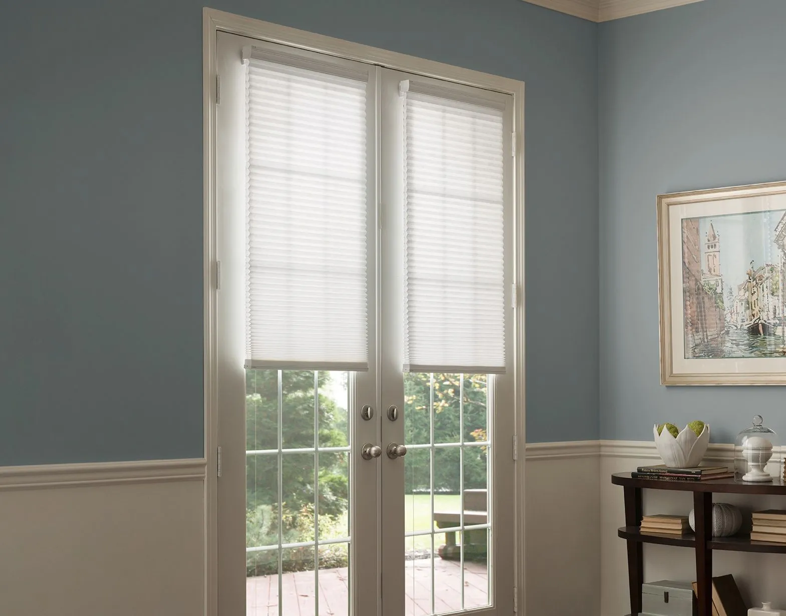 Lutron Sivoia Qs Triathlon Battery Honeycomb Shades White Frenchdoor Big Fashioninteriors