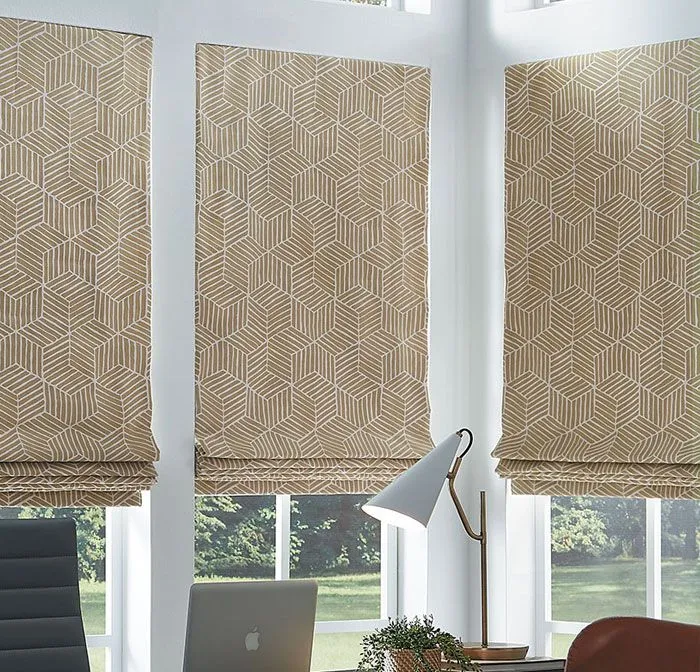 Custom Flat Romanshade Goldpattern Office Carole Fashioninteriors