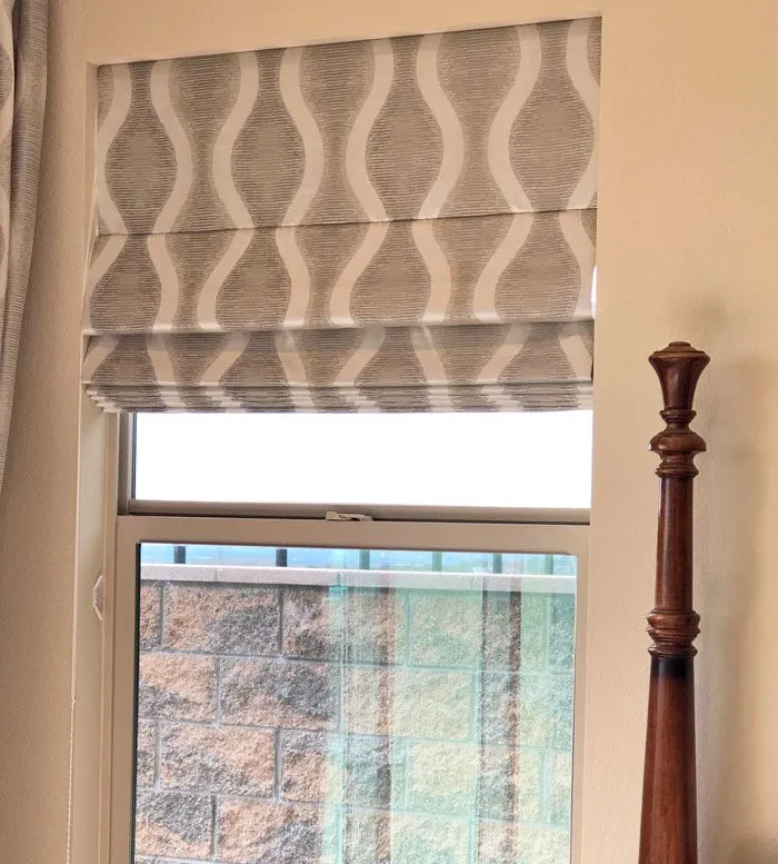 Custom Flat Romanshade Seams Backpleated Gray Pattern Fashioninteriors