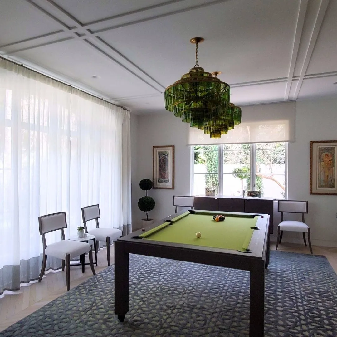 Custom Motorized Modern Luxury Sheer Drapery Curtains Fabricut Kravetfabric Gameroom Pool Beverlyhills Fashioninteriors