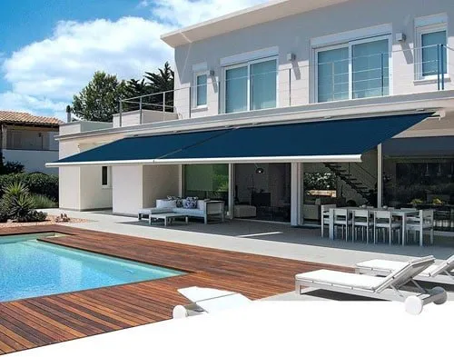 Durasol Retractable Awning Blue Modern Contemporary Poolview Fashioninteriors Md 2018