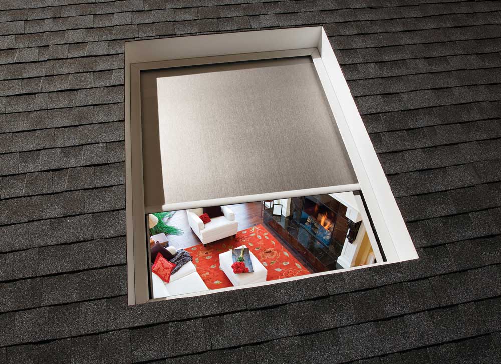 Lutron Motorized Skylight Shade Gray Roof Exterior View 2019