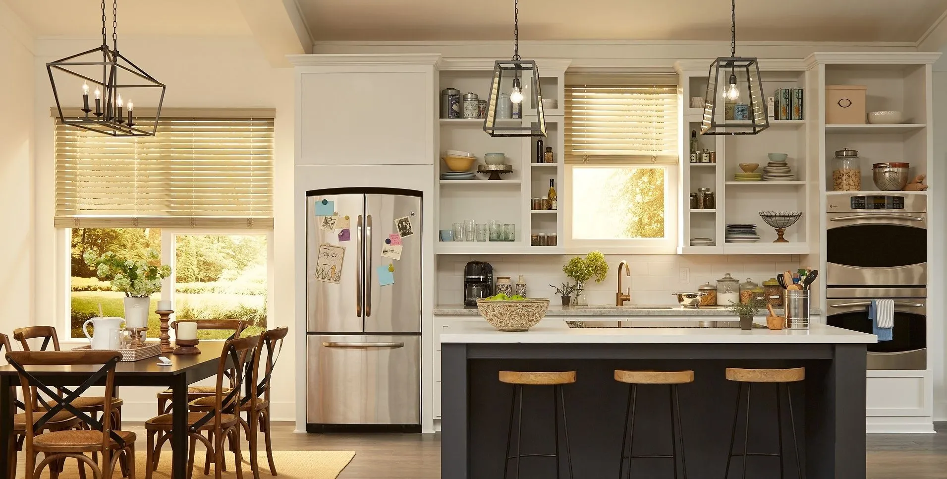 Lutron Sivoia Qs Triathlon Battery Wood Blinds Kitchen Dinningroom Fashioninteriors