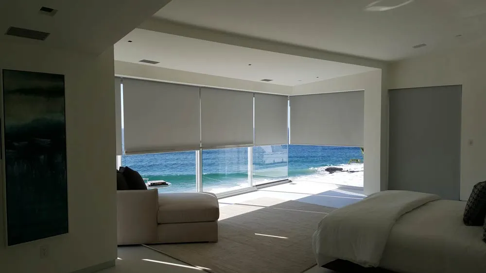 Motorized Blackout Roller Shade Modern Bedroom Coastal Beach 2019