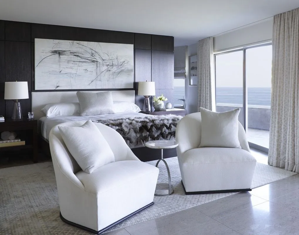 Motorized Euro Pleat Drapery Modern Bedroom
