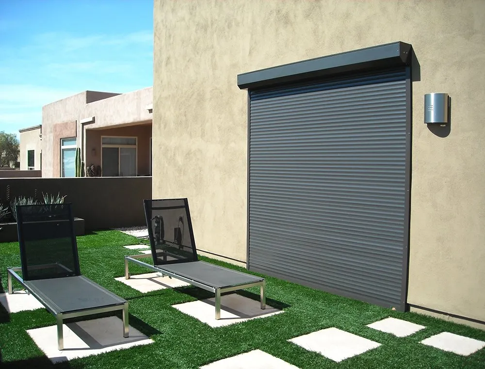 Outdoor Rolling Shutters Exterior View Lounge Chair Patio Pool Area Tucson 2019