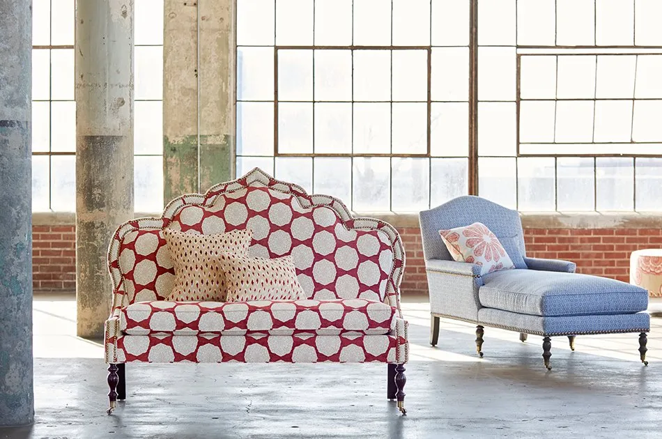 Reupholstery Sofa Pattern Eclectic Red White Duralee Fabric