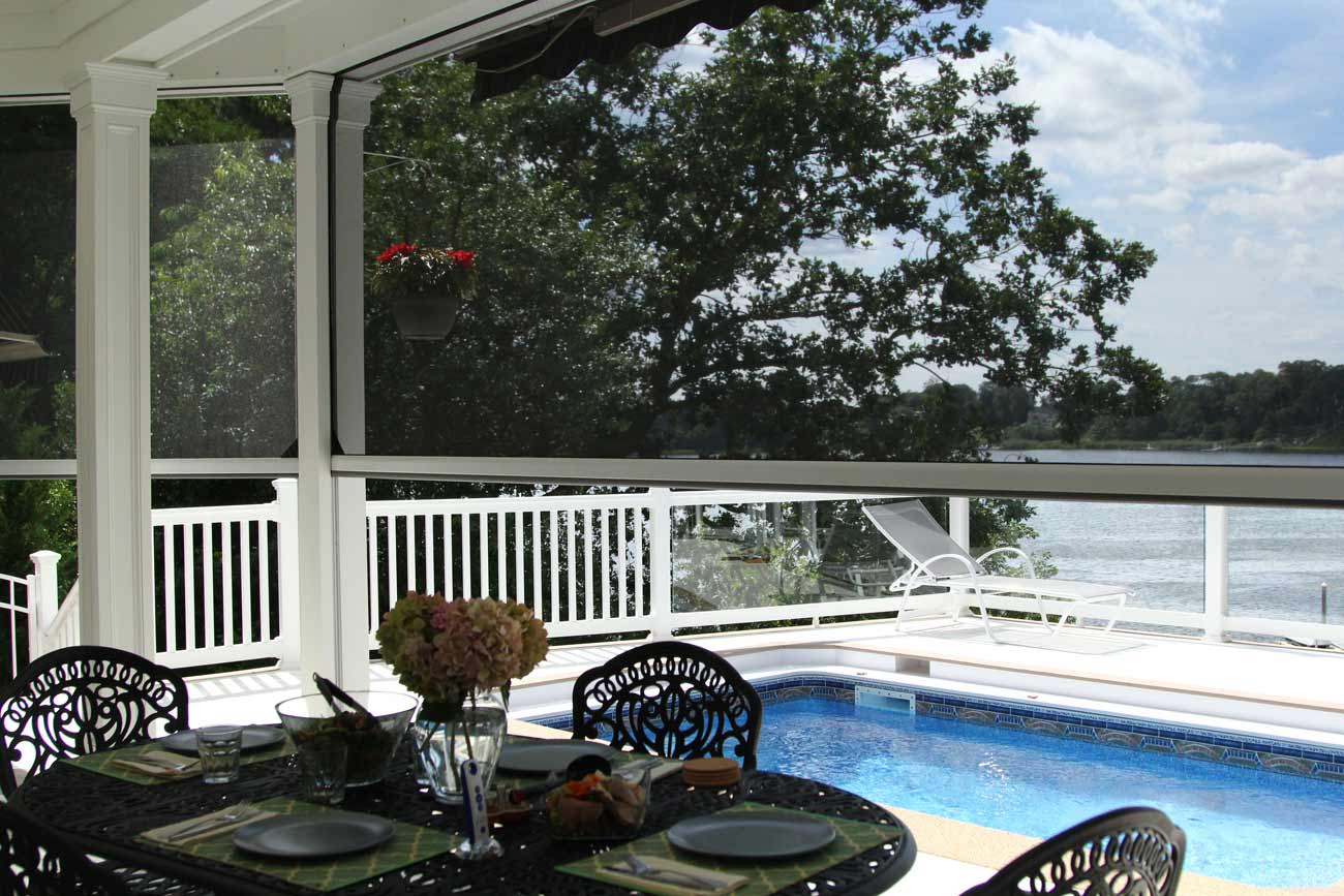 Somfy Motorized Exterior Screen Halfdown Insideview Patio Pool Traditonal 2019