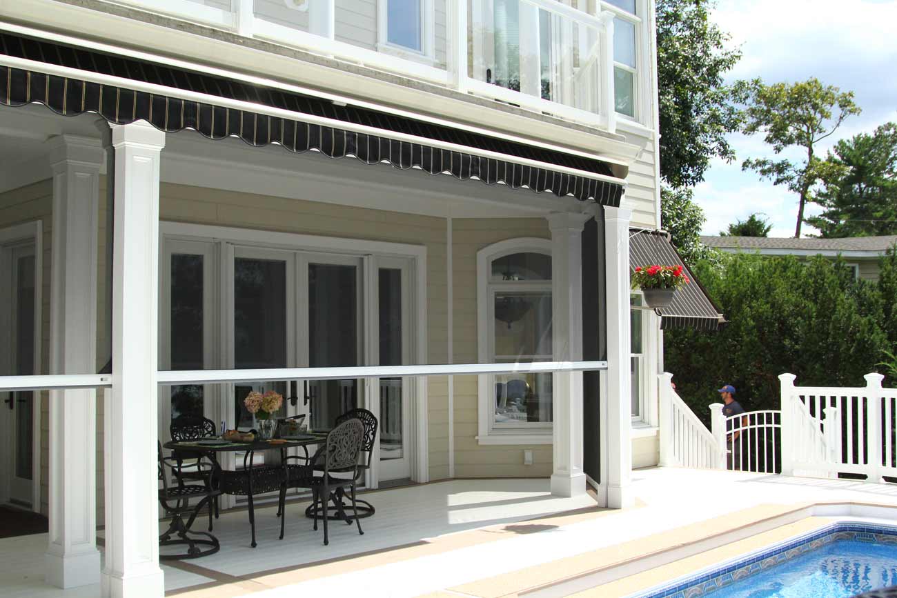 Somfy Motorized Exterior Screen Halfdown Outsideview Patio Pool Traditonal 2019