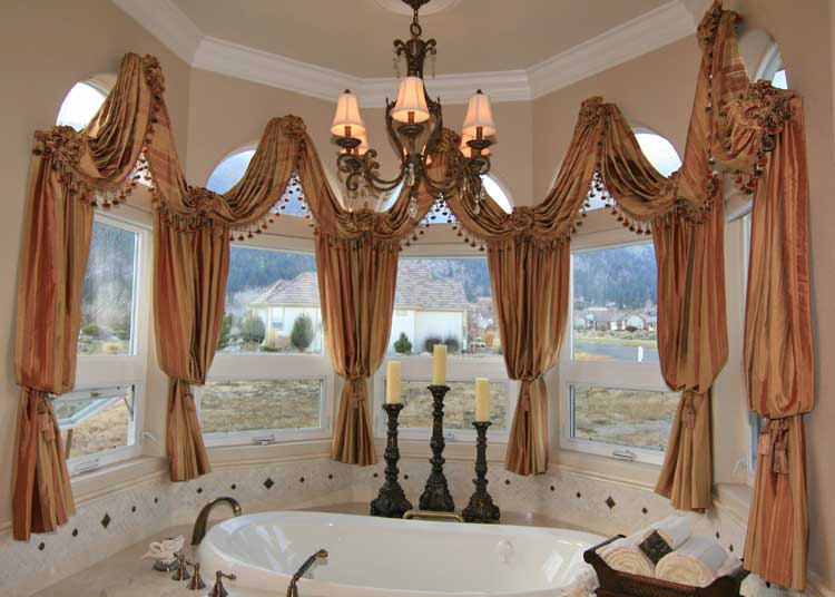 Swags Cascades Gold Tassel Trim Bay Window Bathtub Traditional Bathroom 2019