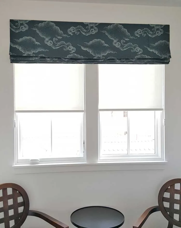 Valance Flat Roman Shade Pattern Black White Cloud Modern Sitting Area 2019