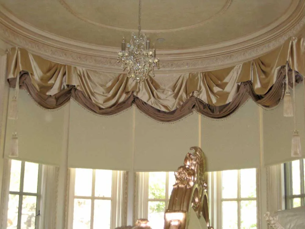 Valance Swagged Double Layer Shiny Metallic Silver Gray Fabric Classic Traditional Livingroom Chandelier Ceiling 2019