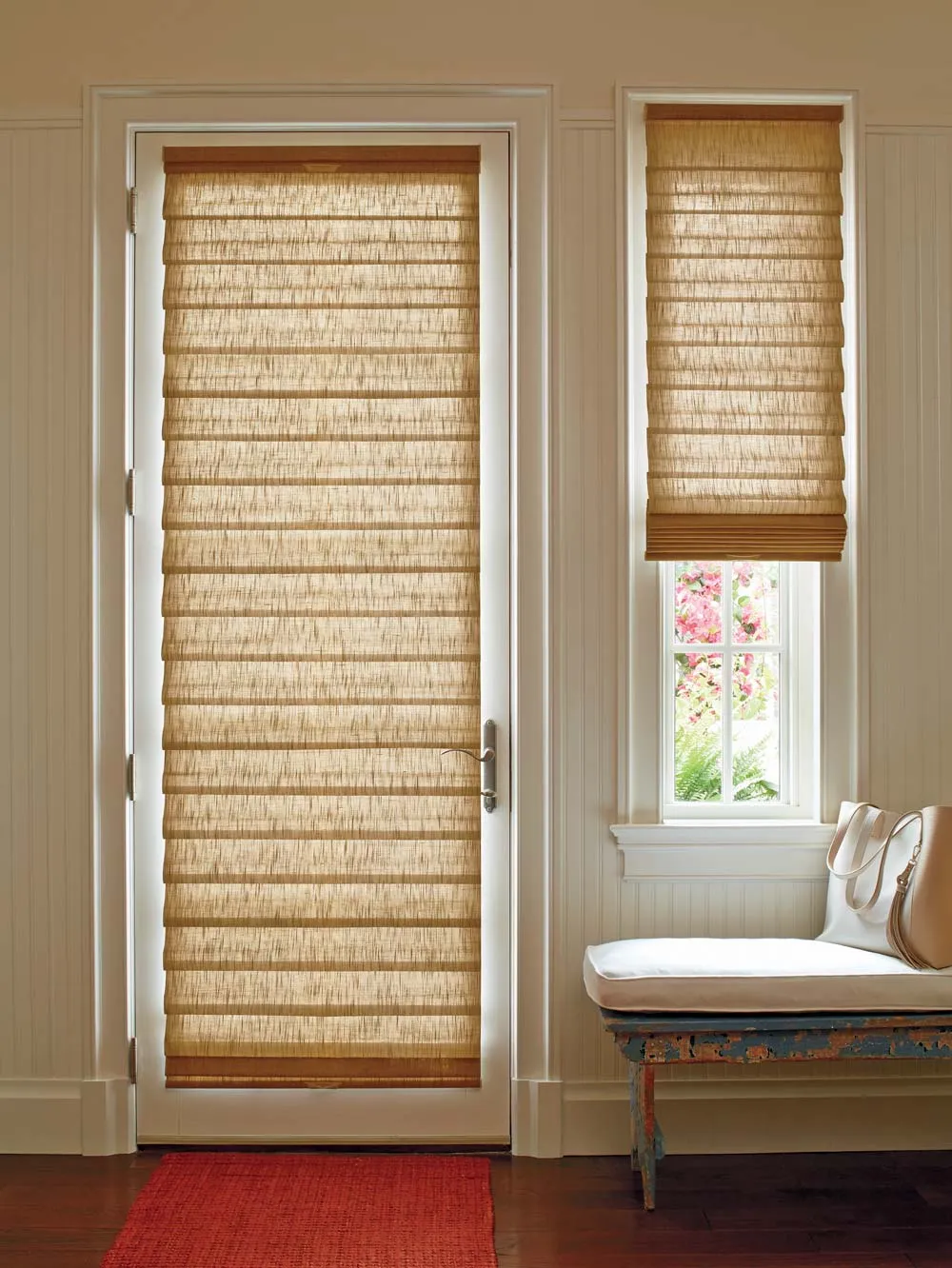 Vignette Modern Roman Shades Sidelight Entryway Foyer Traditional Powerview Motorization Literise Hunterdoug