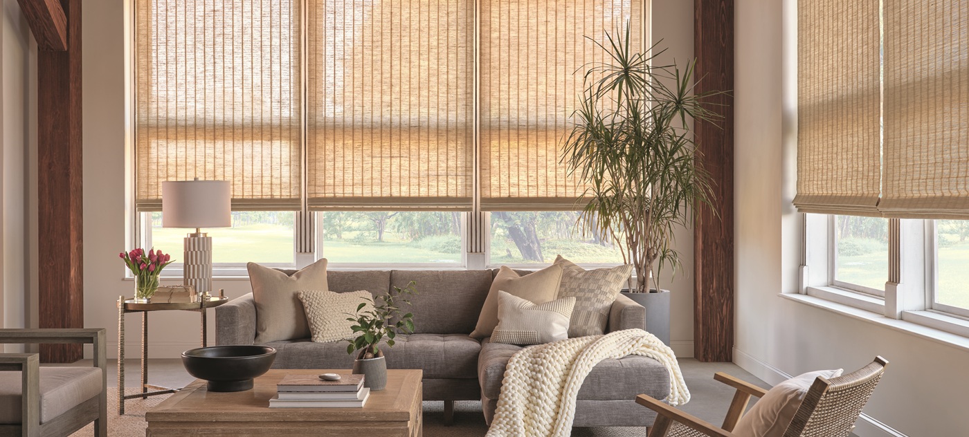 Hunter Douglas Provenance Woven Shades in living room